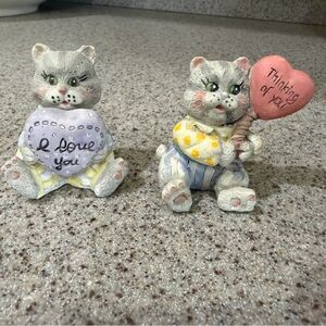 Vintage kitten collectible figurines - Valentine’s Day cats with hearts